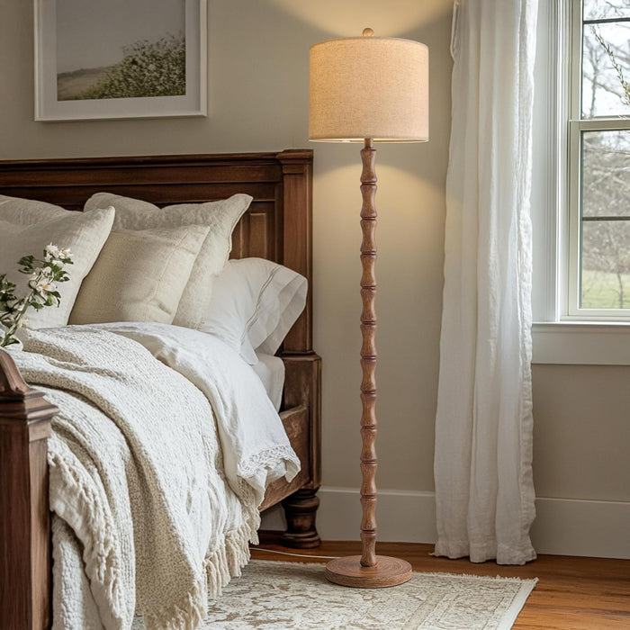 Rustic Floor Lamp 62Inch Walnut LinenTextured Shade