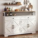 Sideboard Buffet Cabinet with Storage, 47" Kitchen Buffet Cabinet with Charging Station, Farmhouse Coffee Bar Station with Drawers and Doors, Credenza for Kitchen Living Room Entryway, White