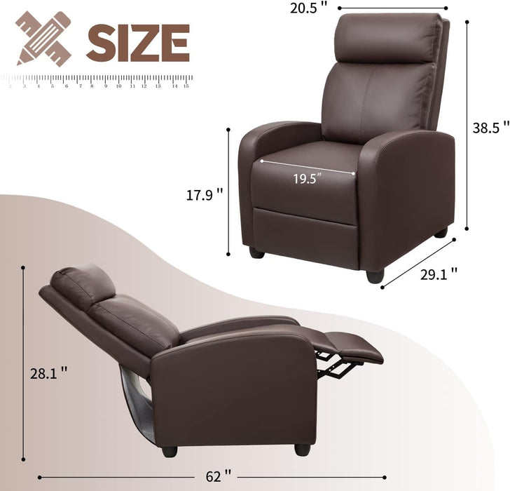 Massage Recliner Chair for Living Room Adjustable PU Leather Reclining Chair Home Theater Seating Modern Winback Single Sofa for Adults with Footrest (Leather, Brown)