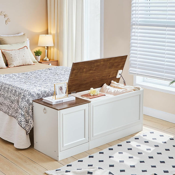 Storage Bench 47.2Inch White Walnut Entryway Organizer