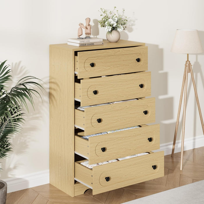 for Bedroom, 50" Tall Large Dresser with Deep Drawers & Metal Knobs, Wooden Mid Century Modern Chest of Drawers for Living Room, Entryway, Hallway, Natural
