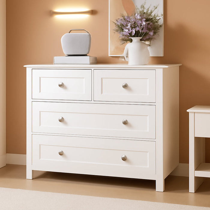 White Four Drawer Dresser With Contemporary Finish