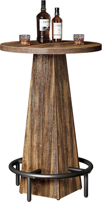 Bar Table, 37.4" High round Pub Table for Small Bars, Dining Room, Kitchen, Rustic Brown (Only Table)