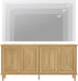65-Inch Handcrafted Patchwork Decorative Buffet Cabinet with Pop-Up Design Doors,Full Unit Modern Modern Farmhouse Accent Credenza for Coffee Bar, Kitchen, and Living Room, Natural Oak
