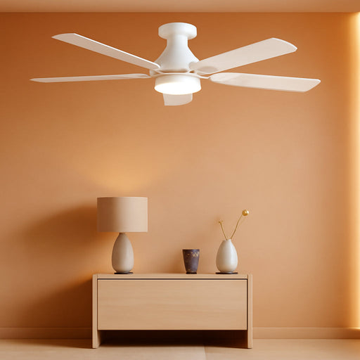 52 Inch Ceiling Fan with Lights Flush Mount, Low Profile Ceiling Fans with Lights, Remote&App Control,Dimmable 22W LED Light,Queit&Reversible Fan, White Ceilings Fans for Bedroom, Living Room