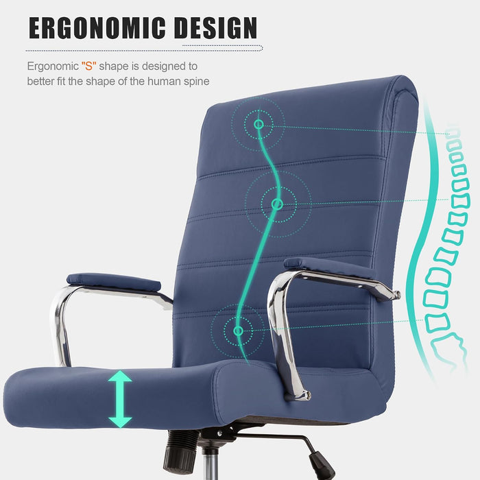 Office Desk Chair,Modern Leather Conference Room Chairs,High Back Home Ofiice Chair,Adjustable Height Swivel Executive Computer Chair with Armrest and Padded Seat,Blue