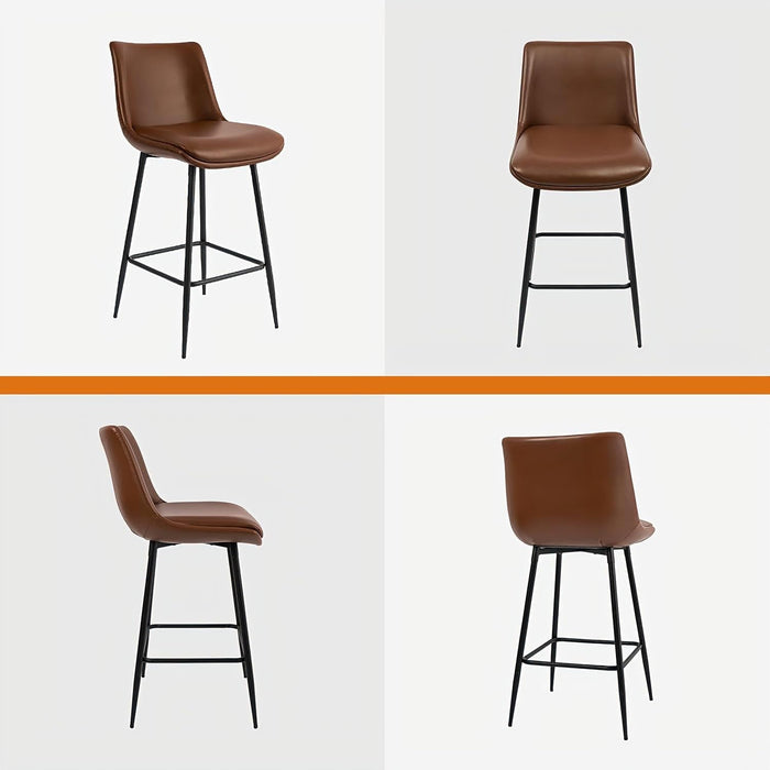 Counter Height Bar Stools Set of 4, FSC Certified Upholstered Faux Leather Barstools with Back, Metal Base, 27" Seat Height, Modern Upholstered Counter Stools for Kitchen Island,(Walnut Brown