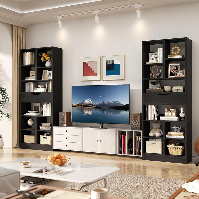 73.6" Tall Narrow Bookshelf with Drawer for Display, 19.7" Wide