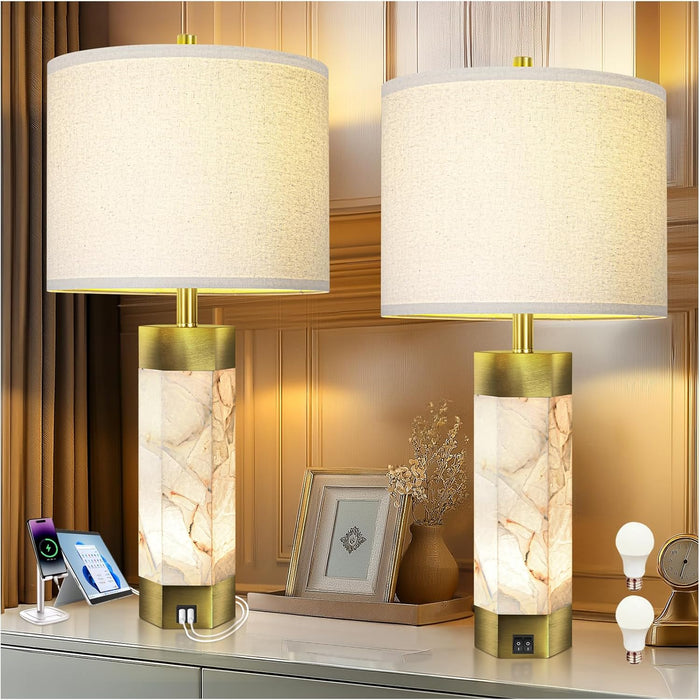 27" Alabaster Table Lamps Set of 2,Table Lamp with Night Light