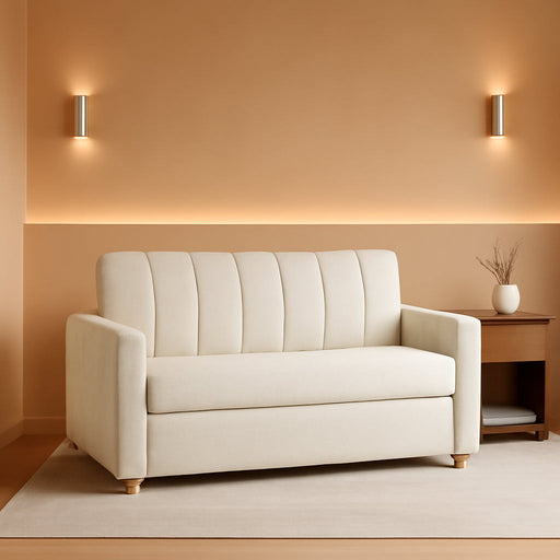 Convertible Sleeper Loveseat 66 Inch Polyester Ivory