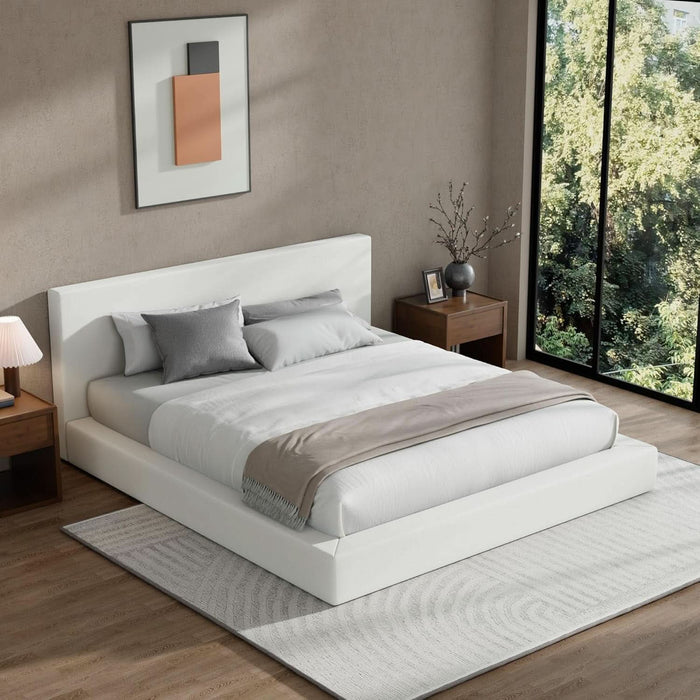 Cloud Upholstered King Bed Frame with Headboard, 5 Inch Foam Padded Platform, No Box Spring, Easy Assembly (Snow White)