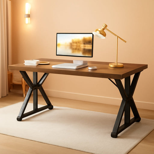 70.8-Inch Office Desk, Wooden Executive Office Desk, Modern Work Desk, Large Farmhouse Writing Table Computer Desk for Home, Brown-Black