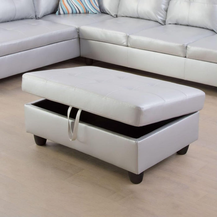 L-Shaped 3-Piece Semi PU Synthetic Leather Sofa with Storage Ottoman Set, Sectional Couch Sofa Set for Living Room, Office, Small Space, Silver White