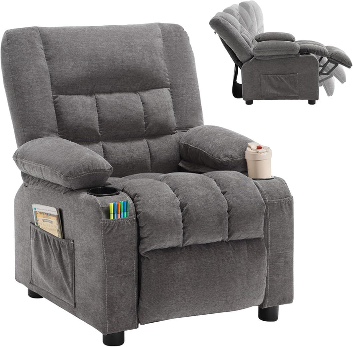 Kids Pushback Recliner with Cup Holders