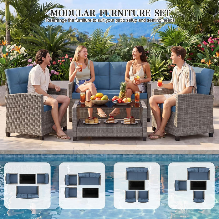 4-Piece Wicker Outdoor Patio Furniture Set with Table