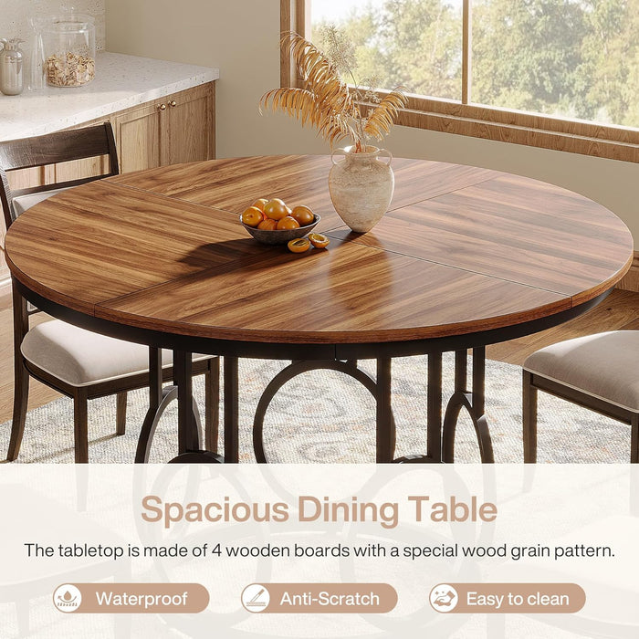 47-Inch round Dining Table, Wood Kitchen Table with Sturdy Metal Base for 4-6 People, Large Circle Dinner Table for Dining Room, Kitchen, Living Room (Brown & Black, Only Desk)