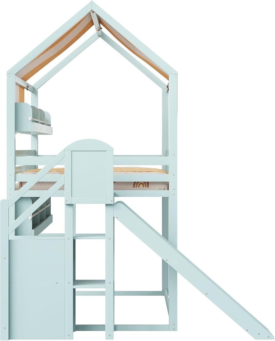 Full Size Bunk Bed With Slide EmeraldGreenFinishCoat