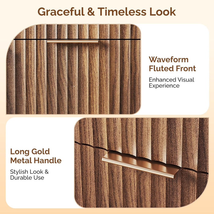 Fluted Dressers Chest of Drawers,57" Fluted Wide Modern Dresser with Metal Handle, Curved Profile Design, Wood Drawer Organizer for Bedroom, Walnut