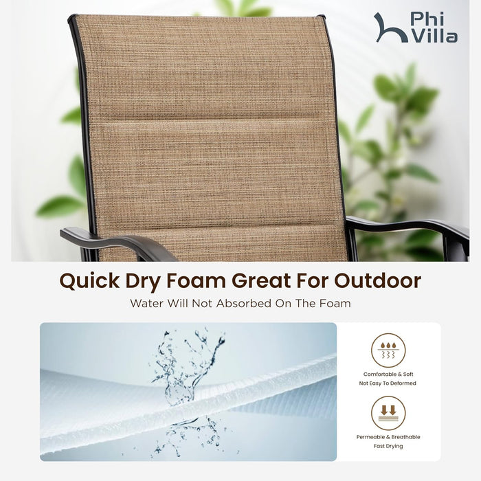 5 Piece Patio Bar Set, High Top Outdoor Table and Chairs for 4 with Swivel Padded Bar Stools outside and Square Metal Bar Bistro Table for Garden, Deck and Poolside