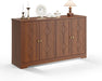 Farmhouse Brown Buffet Sideboard Cabinet with Storage - 55" Credenza, 4 Doors, Adjustable Shelves - Modern Console Table for Kitchen, Dining Room, Living Room, Coffee Bar, Brown