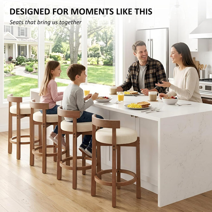 Bar Stools Set of 2, 26" Linen Fabric Upholstered Counter Height Bar Stools, Modern Barstools Counter Stools with Wood Legs for Kitchen Island Dining Room Bar, Beige