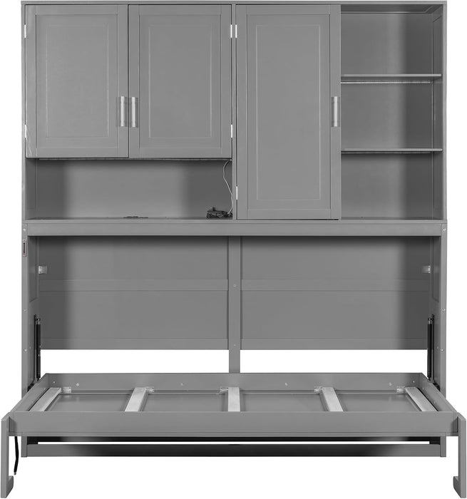 Twin Murphy Bed UltraSpaceSaving Cabinet Shelves Gray
