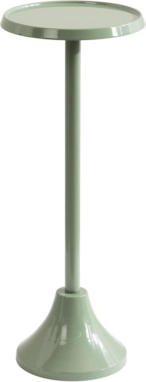 Sanzo Modern round Metal Pedestal Drink Table, 9 X 9 X 23, Soft Green, Decorative Martini Table with Trumpet Base for Use as Indoor Plant Stand or Living Room Mini Table