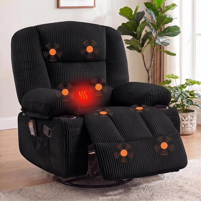 Oversized Recliner Chair,Extra Wide 360° Swivel Rocker Massage Heat
