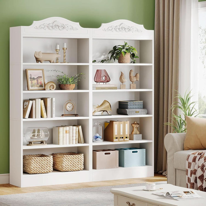 73 Inch Tall 5 Tier White Bookshelves, Modern 5-Shelf White Library Bookcase with Shelves, Freestanding Etagere Shelving Unit for Living Room/Home (1)