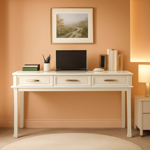 Cream White Vanity Desk with 3 Drawers, Makeup Table/Writing Desk, Modern Dressing Table for Bedroom, 47.24" Wide, No Mirror Included