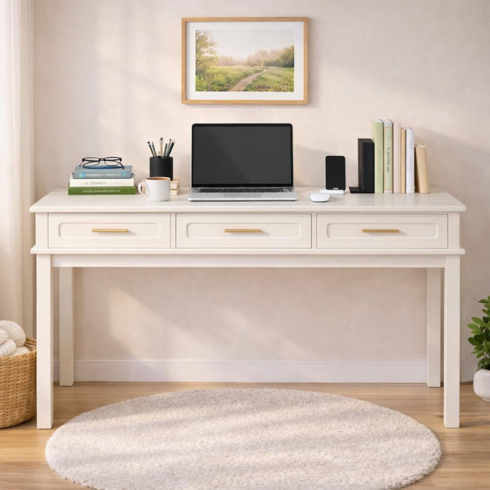 Cream White Vanity Desk with 3 Drawers, Makeup Table/Writing Desk, Modern Dressing Table for Bedroom, 47.24" Wide, No Mirror Included