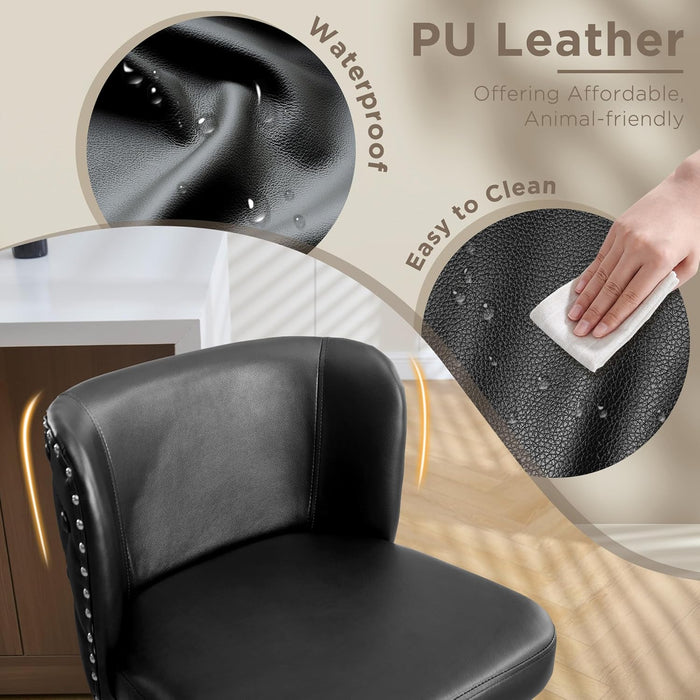 Swivel Bar Stool Set of 3, Faux Leather Low Back Counter Height Bar Stools, 27.5" Upholstered Tufted Counter Barstools with Wood Legs for Kitchen Island, Home Bar (Black)