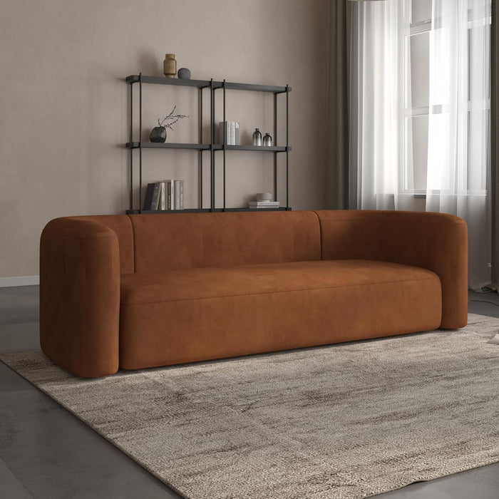 Luxury Modern Tight Curved Back Velvet Sofa, Minimalist Style Comfy Couch for Living Room Apartment, 3 Seater, Tangerine