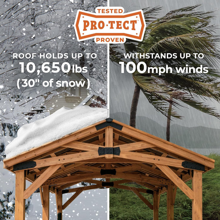 Norwood 16 Ft. X 12 Ft. Cedar Wood Gazebo,Thermal Insulated Steel Roof, Durable, Supports Snow Loads and Wind Speed, Rot Resistant, Backyard, Deck, Garden, Patio Light Brown