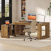 Brown 63InchLong LShaped Desk With Sliding Cabinets