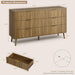 Fluted 6 Drawer Dresser for Bedroom, 55" Wide Wooden Chest of Drawers with Rounded Corners, Gold Handles, Modern Storage Organizer for Bedroom, Hallway(Walnut)