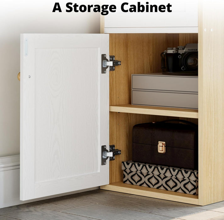 Corner Bookshelf and Bookcase, 71" H Wooden Book Shelves 4 Tier with Drawers and Storage Cabinet for Living Room, Office, Bedroom, Oak and White