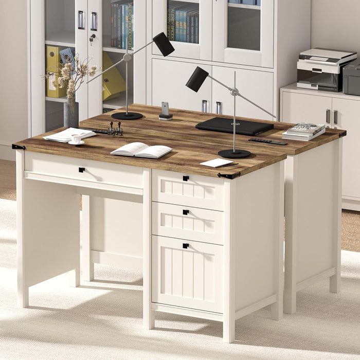Executive Desk, Farmhouse Computer Desk with Drawers & Cabinet, Home Office Desk for Work Study Writing Workspace (Antique White, 45")