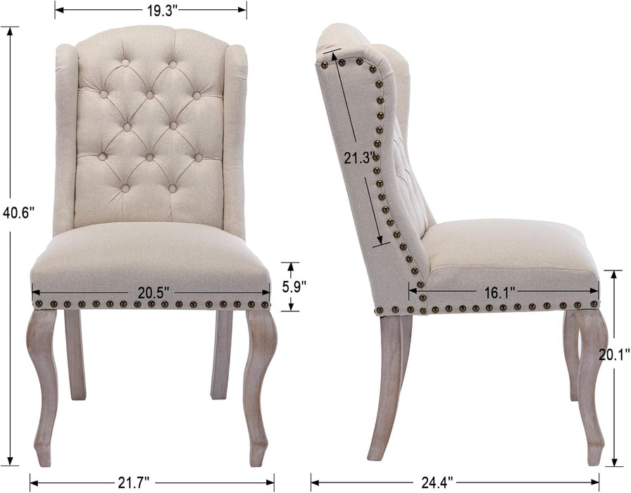 Upholstered Dining Chairs Set of 2 for Kitchen and Dining Room Farmhouse Fabric Tufted Accent Chairs for Living Room and Bedroom with Wooden Legs, Cream