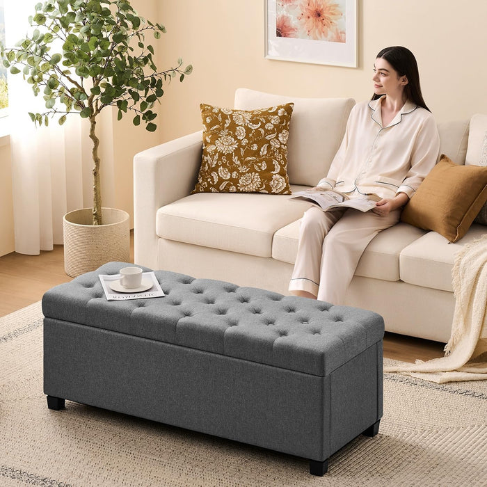 47.2" Ottoman with Storage, Storage Ottoman Bench with Safety Hinge,Tufted End of Bed Bench, Upholstered Entryway Bench for Bedroom, Living Room & Window (Lightgrey-Upgraded Version)