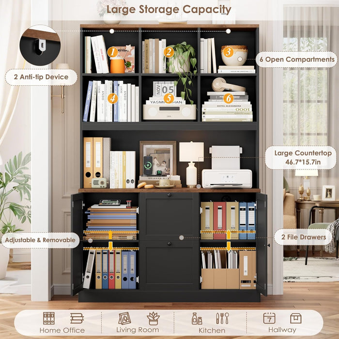 SeventyTwoInch Tall Black Bookcase With PowerOutlet System