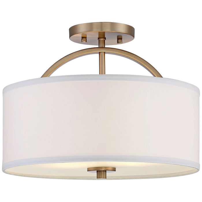 Halsted Modern Ceiling Light Semi Flush Mount Fixture 15" Wide Warm Brass 2-Light Oatmeal Linen Drum for Bedroom Living Room House