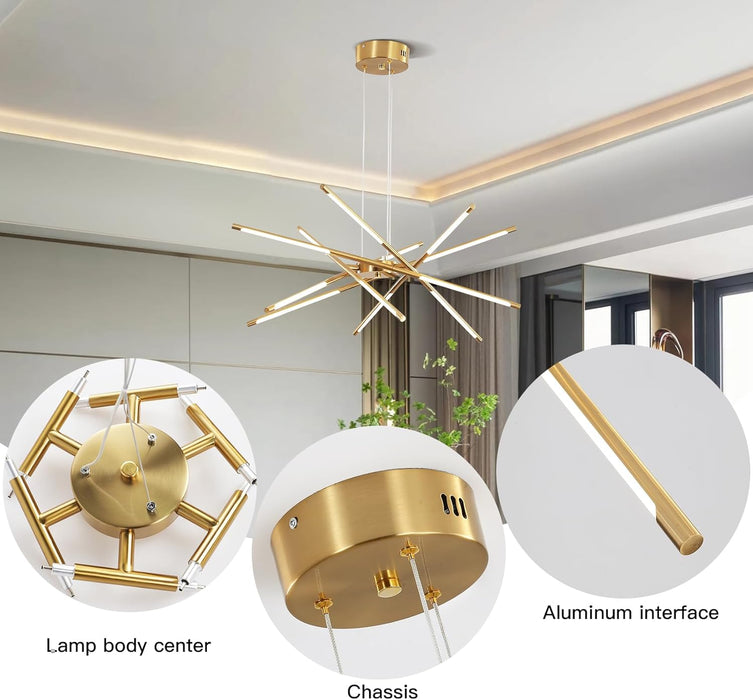 Gold Finish 12 Light LED Dimmable PendantLightFixture