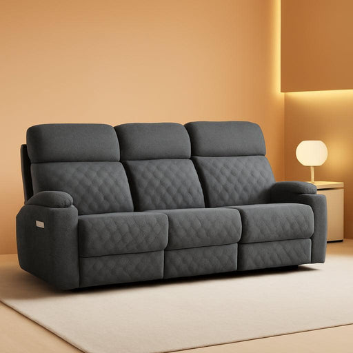 Power Reclining Sofa Couch, Fabric Electric Recliner 3 Seater Sofa with Cup Holders, USB and Type-C Charging Ports and Storage Space, 3 Seats for Small Living Room, Bedroom, Meeting Room, Grey