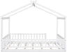 Full Size White Montessori Wooden House BedframeWithRails