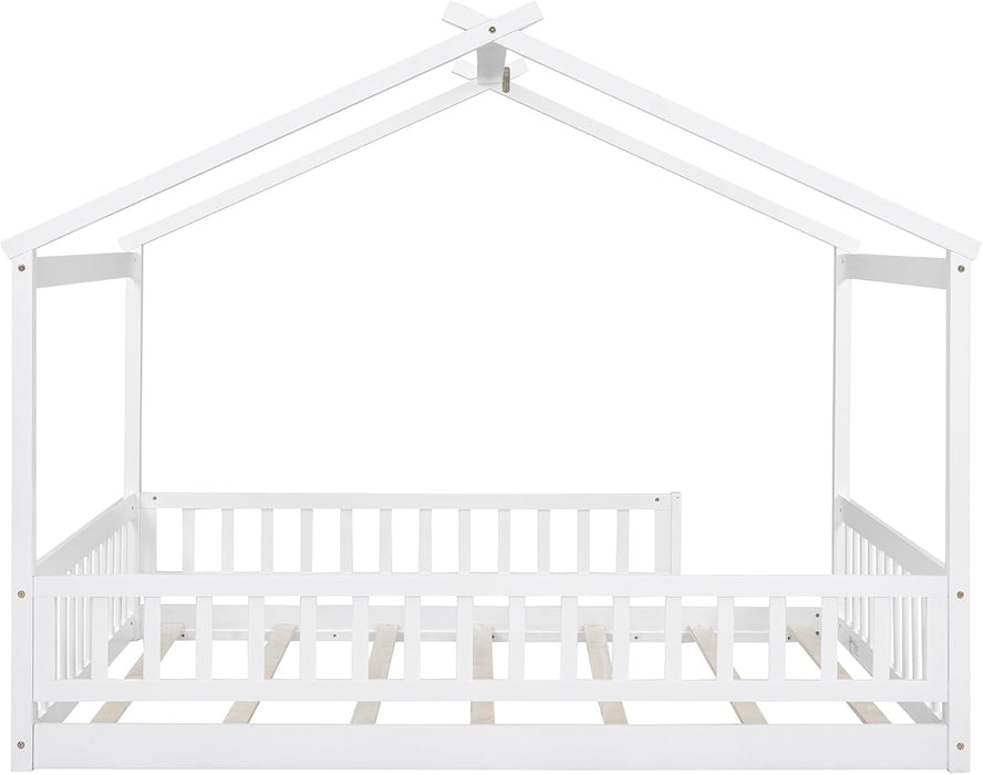 Full Size White SolidWood House Bed IndustrialGrade