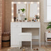 Vanity Desk with Mirror, 11 LED Lights and Power Outlet, Makeup Vanity Set with Storage Cabinet, Drawers and Chair, White Dressing Table with 3 Adjustable Light Modes for Bedroom
