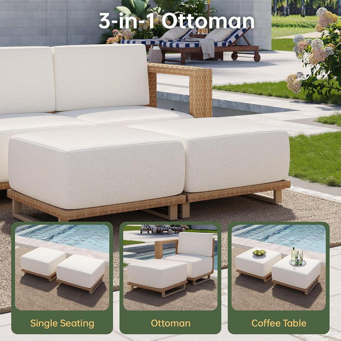 Patio Furniture Set, 6 Piece Outdoor Wicker Sofa, Yellow/Beige