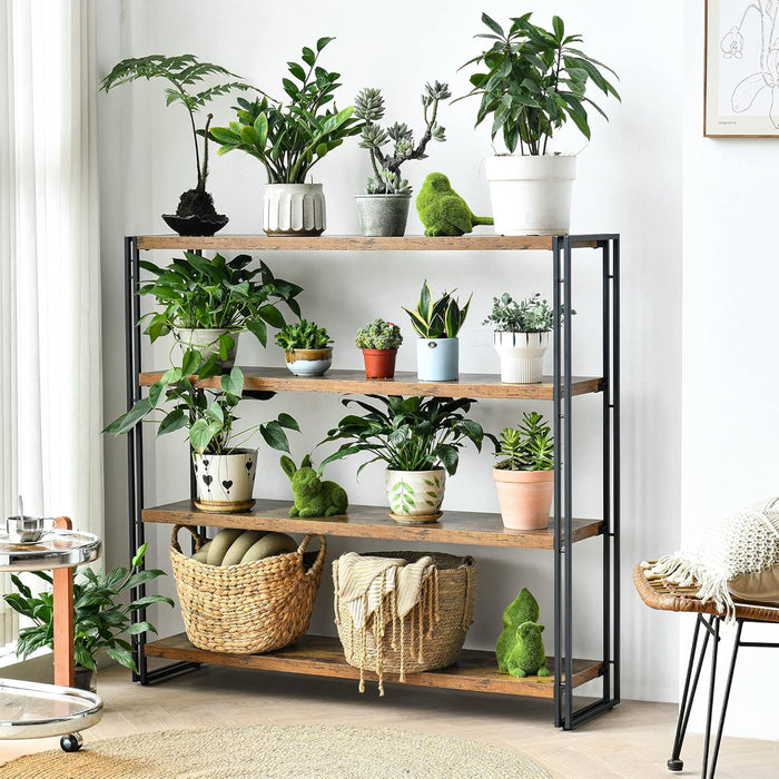 Industrial 4 Tier Bookshelf Rustic Wooden MetalFinish