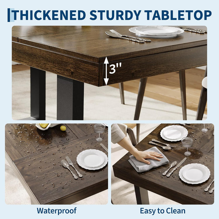 Farmhouse Dining Table 71", Rustic Kitchen Table for 6-8, Brown